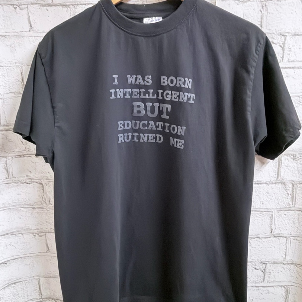 Black Graphic Short Sleeve Tee with Witty Center Print
